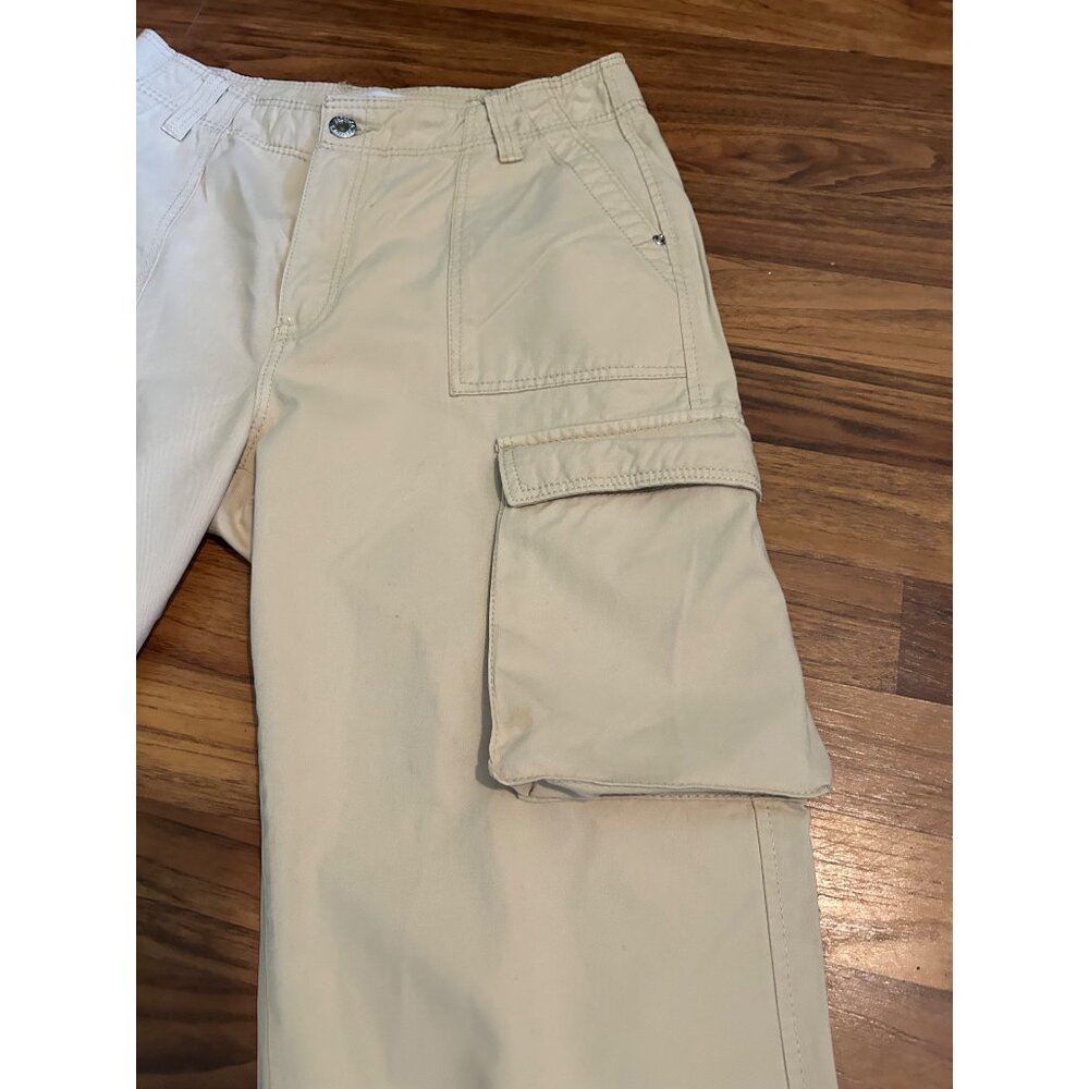 Bershka Mens Cargo Pants 40 30 Khaki Beige Straight Leg Medium Rise Utility Pock - Picture 12 of 15